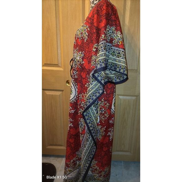 Women Long Kaftan Women One Size Maxi Dress Beach Caftan Poncho Red - Picture 3 of 6